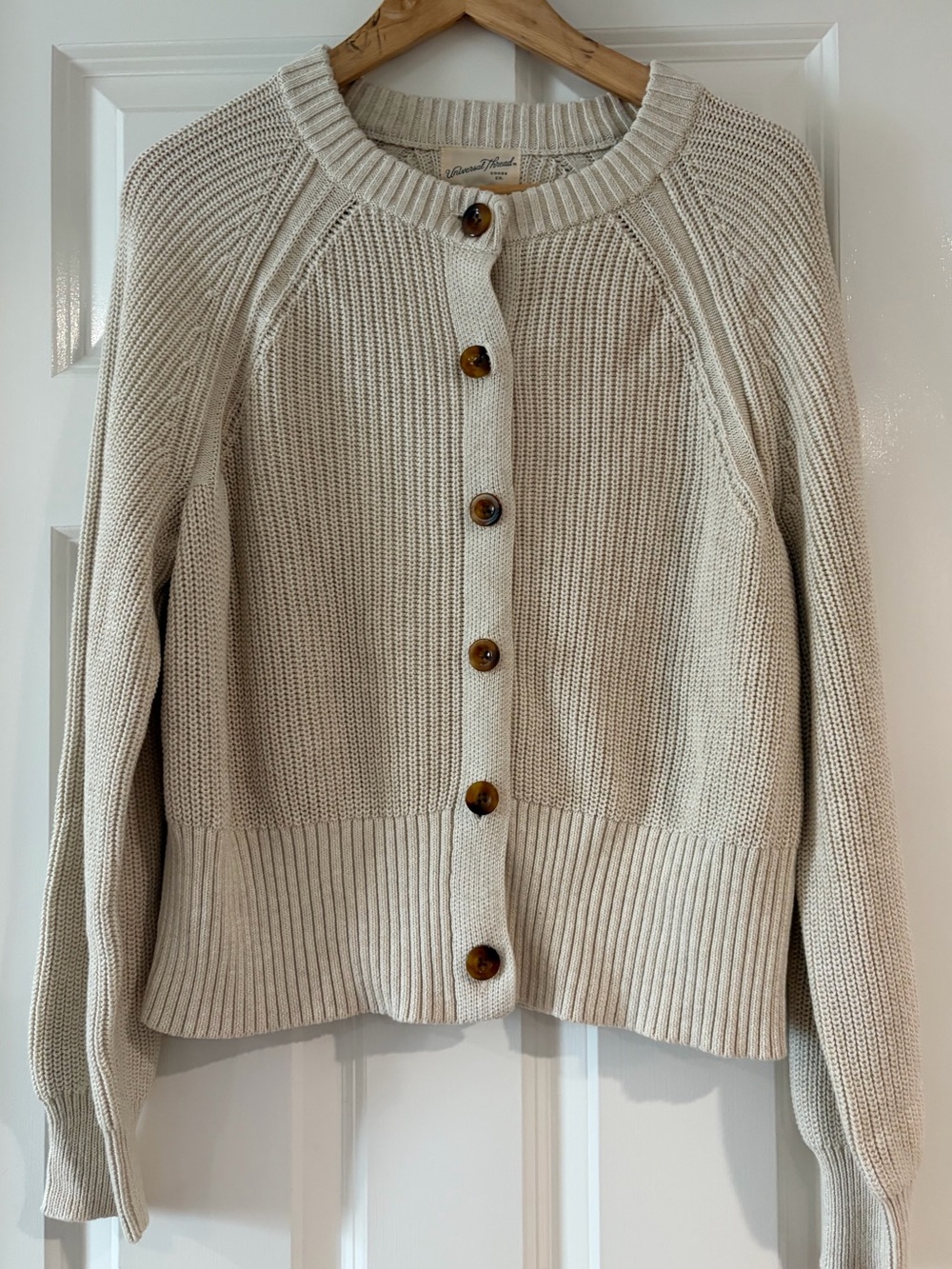 NWT Universal Thread Iconic Cotton Button Up Long Sleeve Cardigan Oatmeal Med